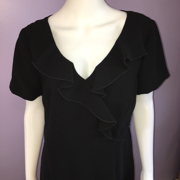Tahari Arthur S. Levine Ruffled V-Neck Dress Sz 12 - Picture 3 of 6